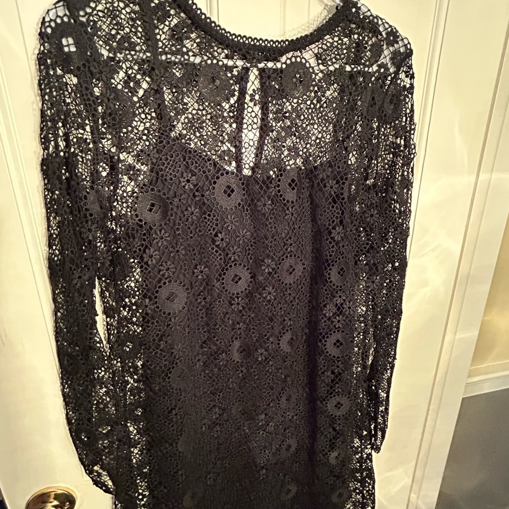 LOFT Black Lace Long Sleeve Dress